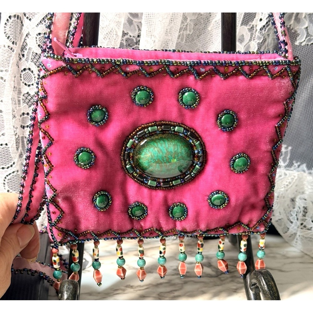 Handmade Velvet Zippered Cross Body‎ Bag Intricate Beadwork Bohemian(A2968)